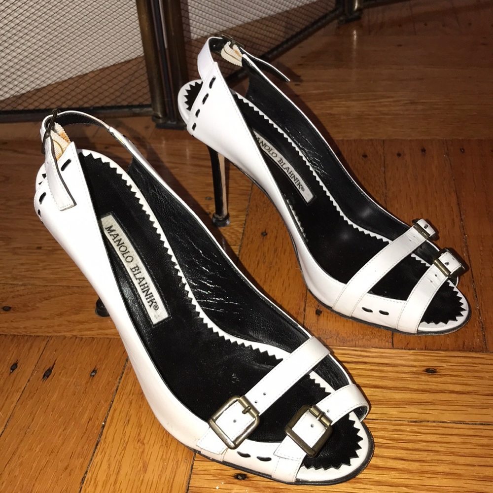 Manolo White Strappy Styled Heels